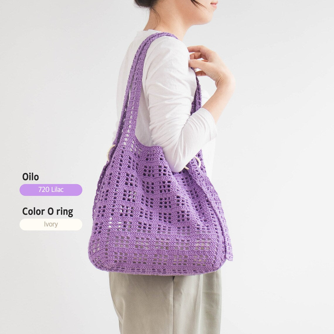 DIY crochet bag package: yarn, leather accessories and cheapest pattern - Olio Summer Big Bag with String, huge summer crochet bag